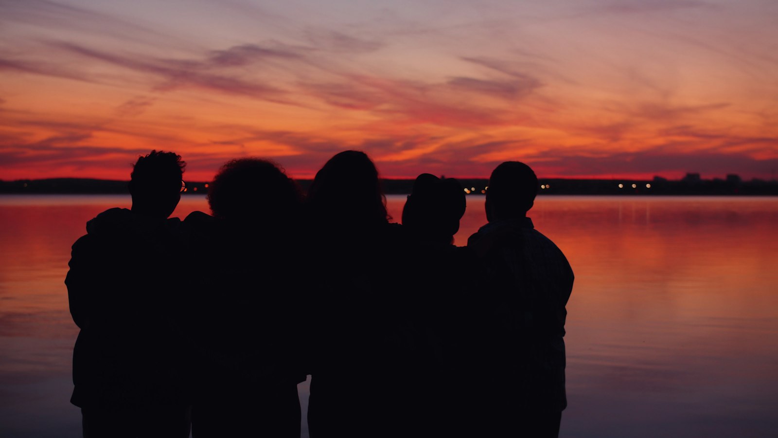 Silhouettes of friends watching a sunset over water, for a Pulse Report on FX's Adults
